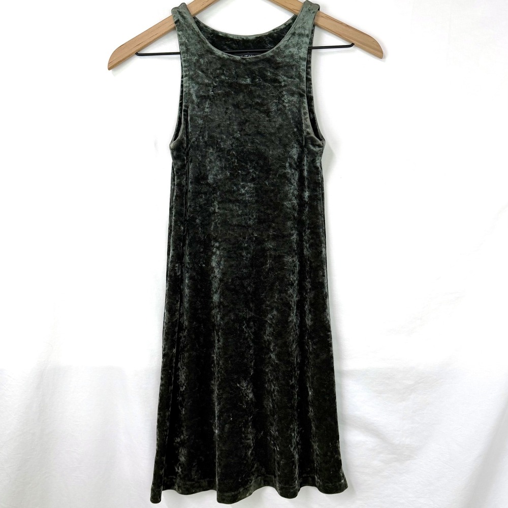 BETSEY JOHNSON Vintage 90s Green Crushed Velvet Mini Dress Petite Skater USA